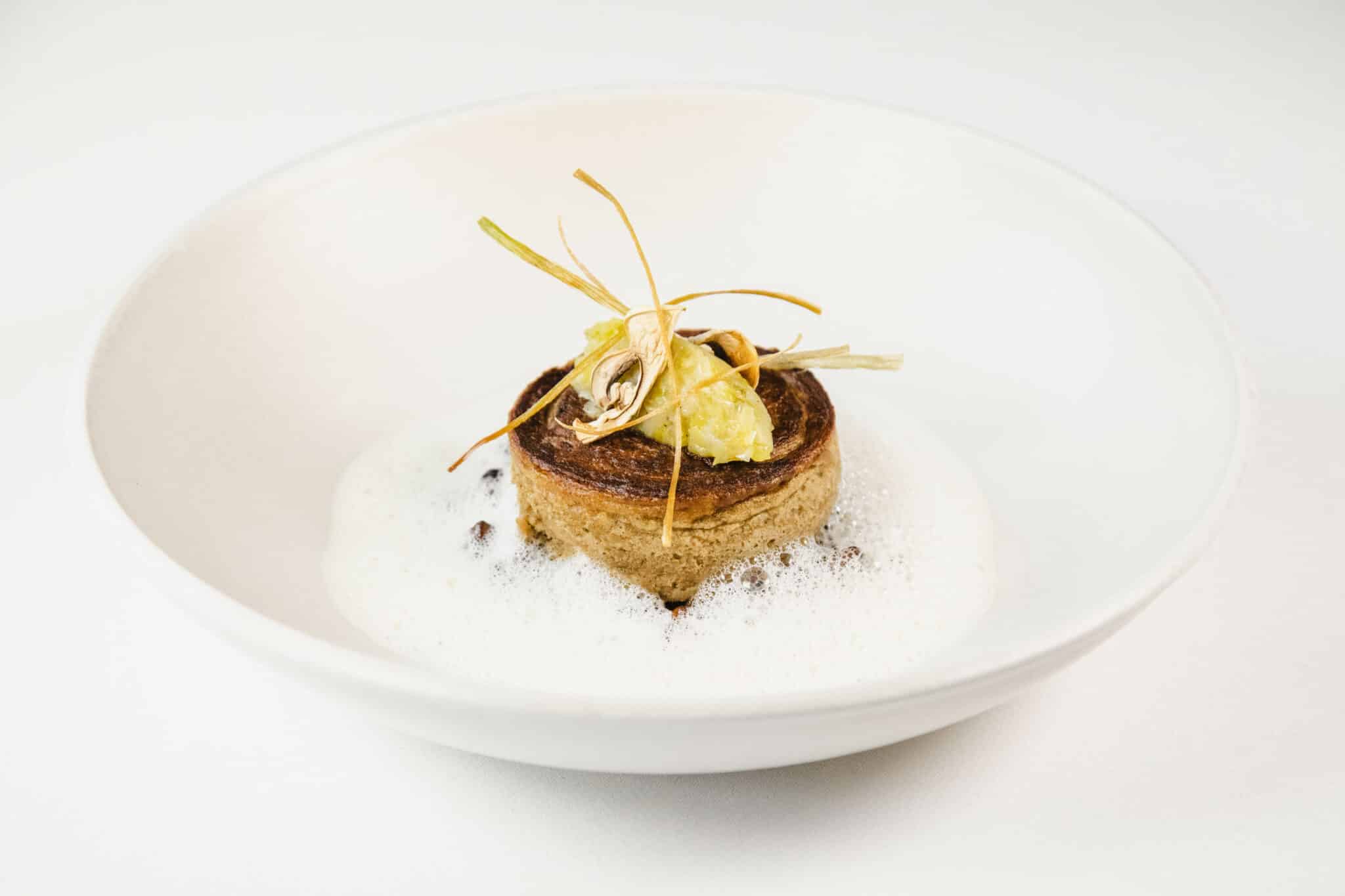 Pancake aux champignons de Paris d'Orbec, poireaux et poivre Kérala